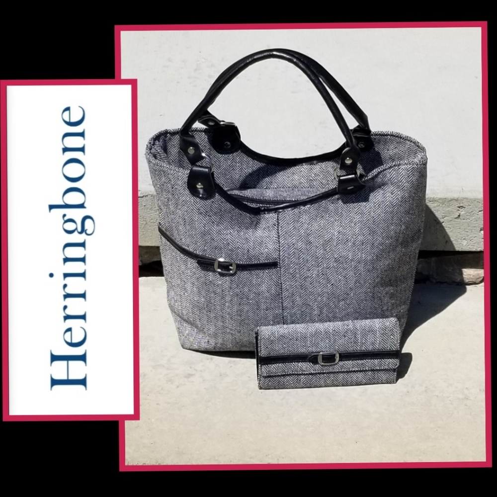 Herringbone Buckle Satchel & Matching Wallet
